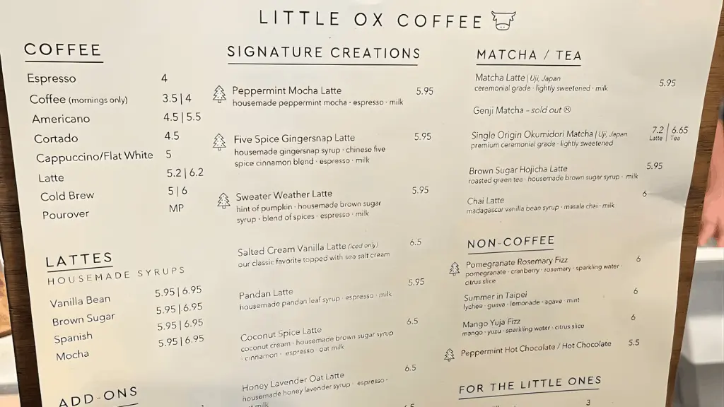 Little Ox Coffee Menu